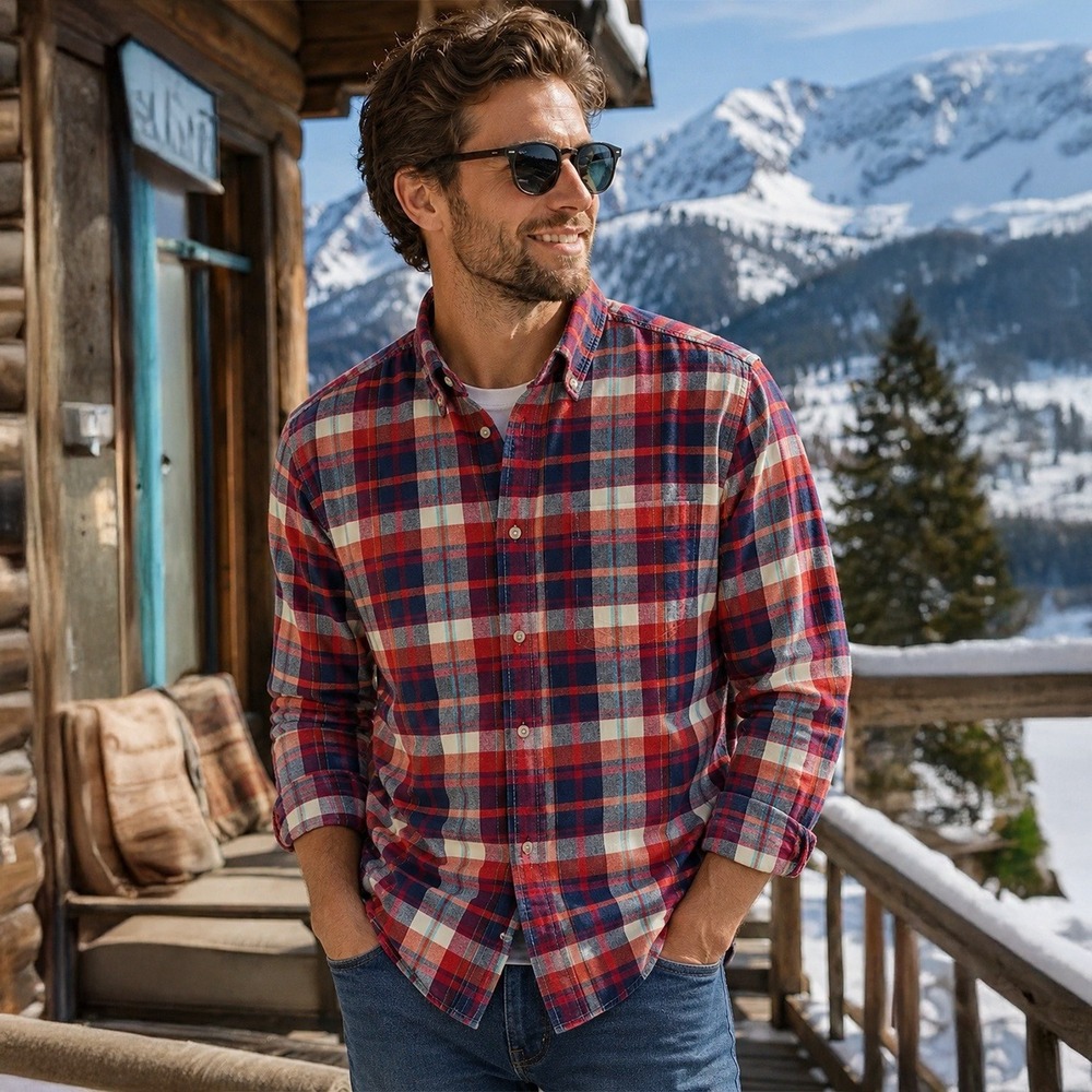 J Crew Flannel Shirt Men M Red Blue Plaid Slim Fit Button Down Outdoor Gorpcore